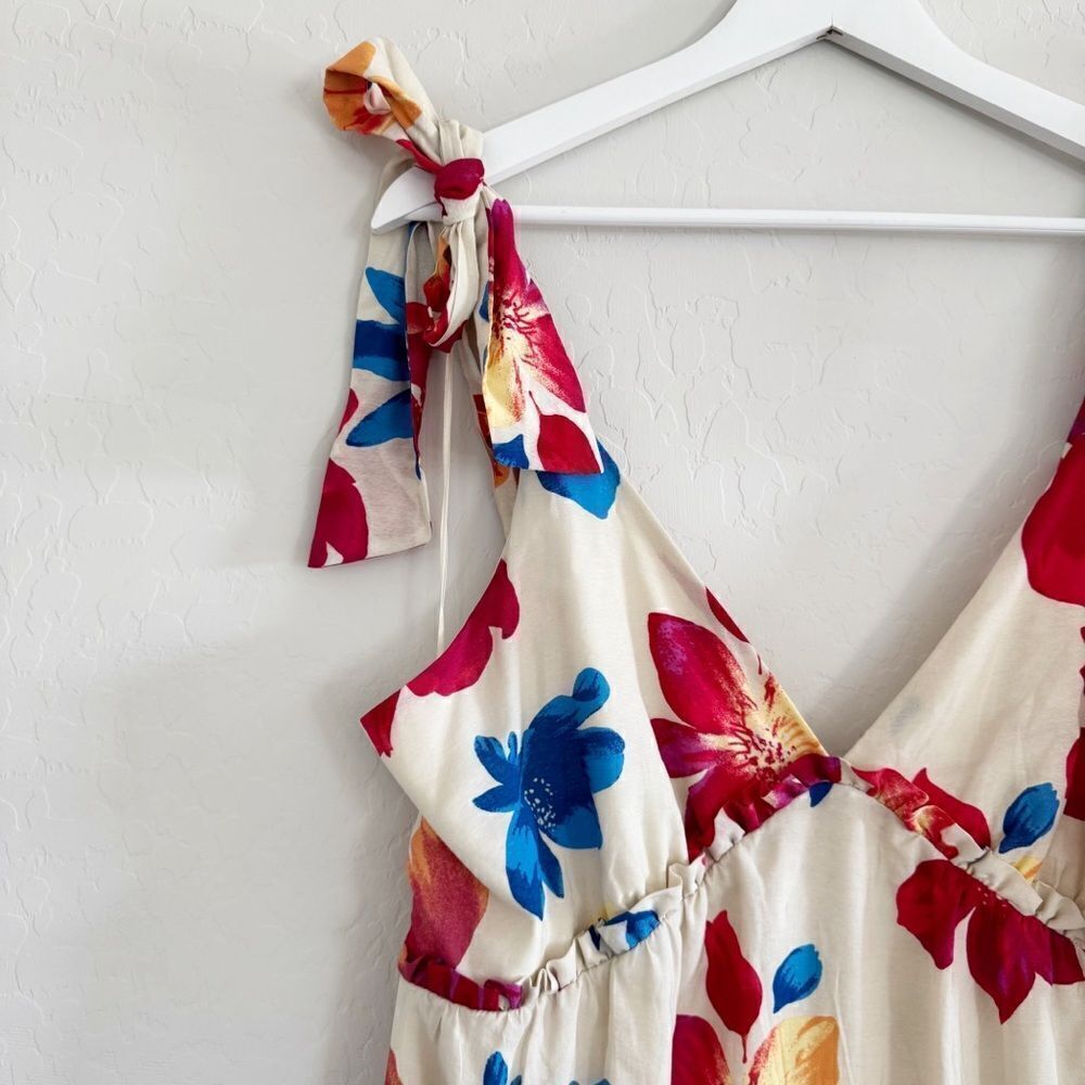 Anthropologie Skies Are Blue Floral V Neck Tie Strap Maxi Dress Size L - Picture 12 of 16